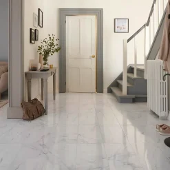 GoodHome Carrelage Mural Pour Wc|Carrelage Mural Effet Marbre<Carrelage sol et mur effet marbre blanc brillant L.61,3 x l.30,3 cm x ép.9 mm, Aruma
