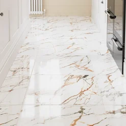 GoodHome Carrelage sol et mur effet marbre blanc et rouge brillant L.60,8 x l.60,8 cm x ép.8,5 mm, Aruma- Carrelage Mural Effet Marbre|Carrelage Mural Pour Salle De Bains