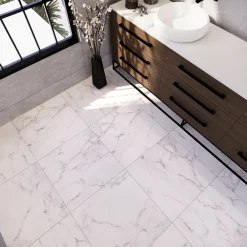 GoodHome Carrelage sol et mur effet marbre blanc mat L.60,8 x l.60,8 cm x ép.8,5 mm, Aruma- Carrelage Mural Pour Pièce À Vivre|Carrelage Mural Effet Marbre