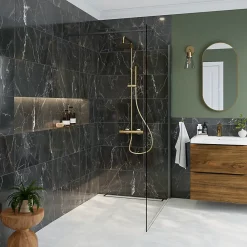 GoodHome Carrelage sol et mur effet marbre anthracite brillant L.61,3 x l.30,3 cm x ép.9 mm, Aruma- Carrelage Mural Pour Wc|Carrelage Mural Effet Marbre