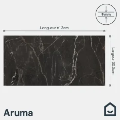 GoodHome Carrelage sol et mur effet marbre anthracite brillant L.61,3 x l.30,3 cm x ép.9 mm, Aruma- Carrelage Mural Pour Wc|Carrelage Mural Effet Marbre