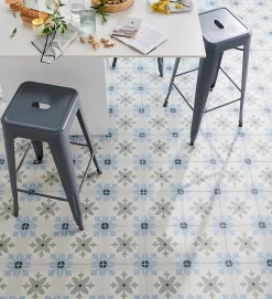 Mykonos Carrelage sol et mur effet carreaux de ciment tons bleus et verts L.45 x l.45 cm x ép.9,5 mm, Mediterranea Javea- Carrelage Mural Pour Douche|Carrelage Mural Pour Wc