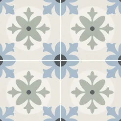 Mykonos Carrelage sol et mur effet carreaux de ciment tons bleus et verts L.45 x l.45 cm x ép.9,5 mm, Mediterranea Javea- Carrelage Mural Pour Douche|Carrelage Mural Pour Wc