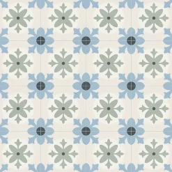 Mykonos Carrelage sol et mur effet carreaux de ciment tons bleus et verts L.45 x l.45 cm x ép.9,5 mm, Mediterranea Javea- Carrelage Mural Pour Douche|Carrelage Mural Pour Wc