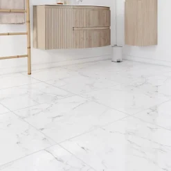 GoodHome Carrelage sol et mur effet marbre blanc brillant L.60,8 x l.60,8 cm x ép.8,5 mm, Aruma- Carrelage Mural Effet Marbre|Carrelage Mural Pour Douche