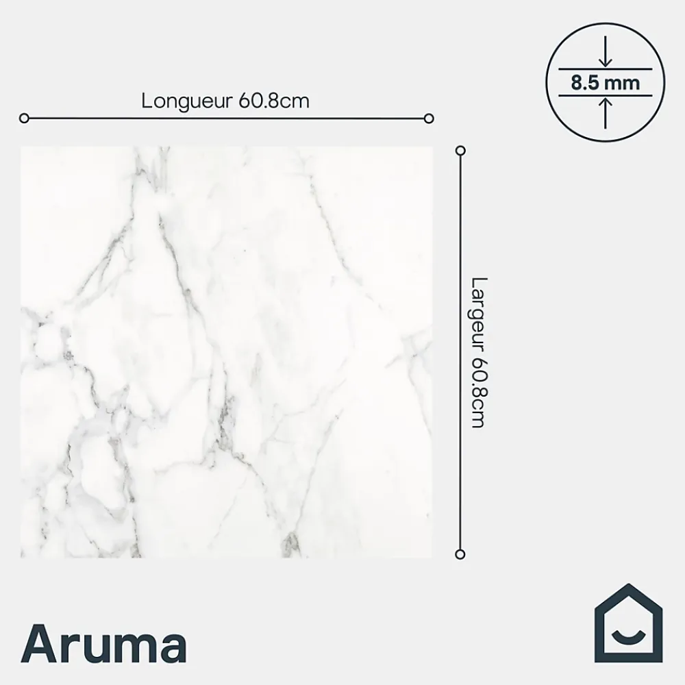 GoodHome Carrelage sol et mur effet marbre blanc brillant L.60,8 x l.60,8 cm x ép.8,5 mm, Aruma- Carrelage Mural Effet Marbre|Carrelage Mural Pour Douche