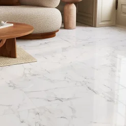 GoodHome Carrelage sol et mur effet marbre blanc brillant L.60,8 x l.60,8 cm x ép.8,5 mm, Aruma- Carrelage Mural Effet Marbre|Carrelage Mural Pour Douche