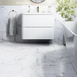 GoodHome Carrelage sol et mur effet marbre blanc brillant L.60,8 x l.60,8 cm x ép.8,5 mm, Aruma- Carrelage Mural Effet Marbre|Carrelage Mural Pour Douche