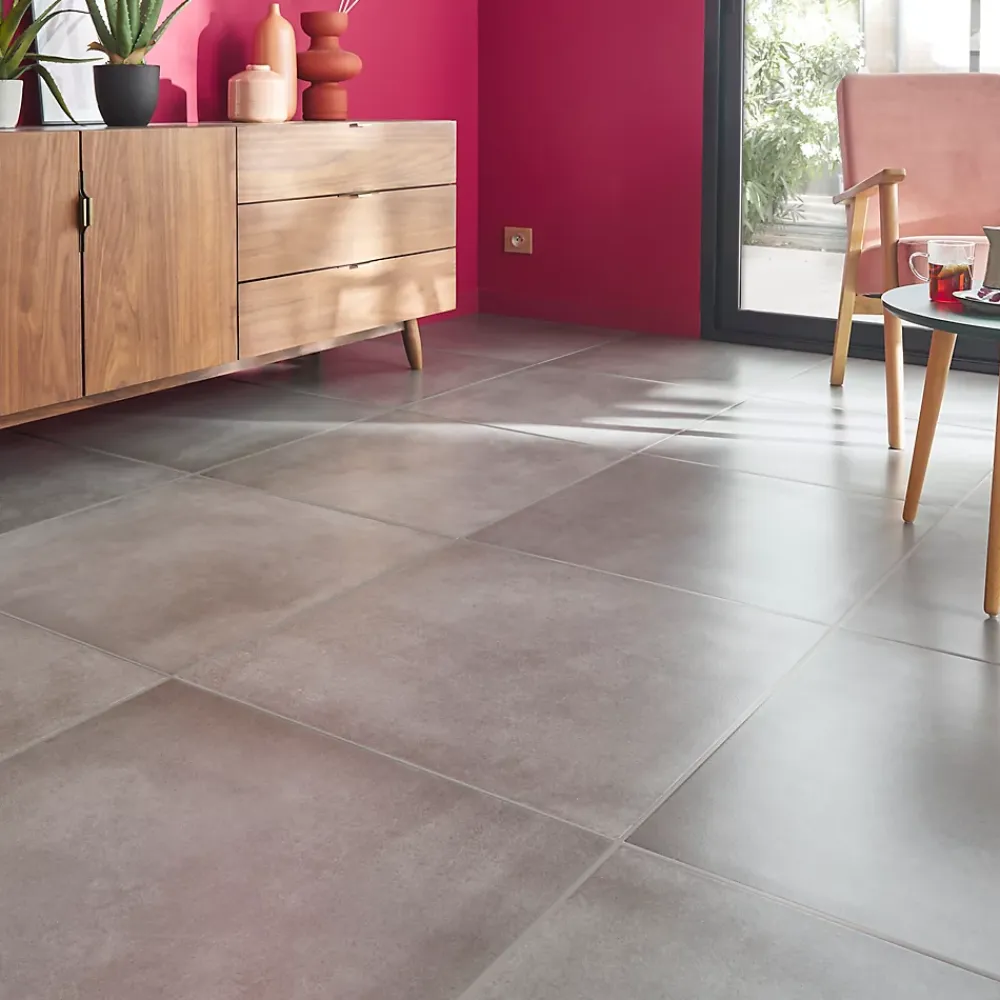 GoodHome Carrelage sol et mur effet béton anthracite L.61,6 x l.61,6 cm x ép.7,4 mm, Konkrete- Carrelage Mural Pour Wc|Carrelage Mural Effet Béton