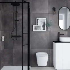 GoodHome Carrelage sol et mur effet béton anthracite L.61,6 x l.61,6 cm x ép.7,4 mm, Konkrete- Carrelage Mural Pour Wc|Carrelage Mural Effet Béton