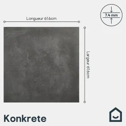 GoodHome Carrelage sol et mur effet béton anthracite L.61,6 x l.61,6 cm x ép.7,4 mm, Konkrete- Carrelage Mural Pour Wc|Carrelage Mural Effet Béton