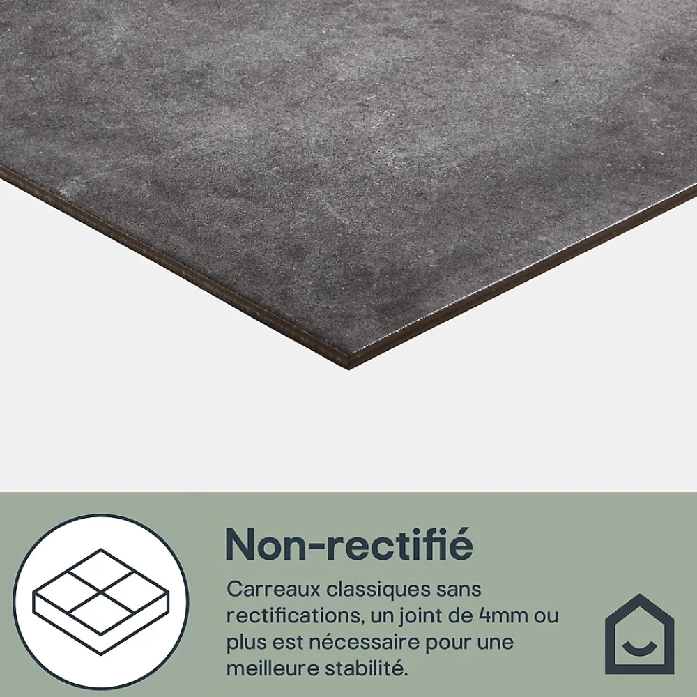 GoodHome Carrelage sol et mur effet béton anthracite L.61,6 x l.61,6 cm x ép.7,4 mm, Konkrete- Carrelage Mural Pour Wc|Carrelage Mural Effet Béton