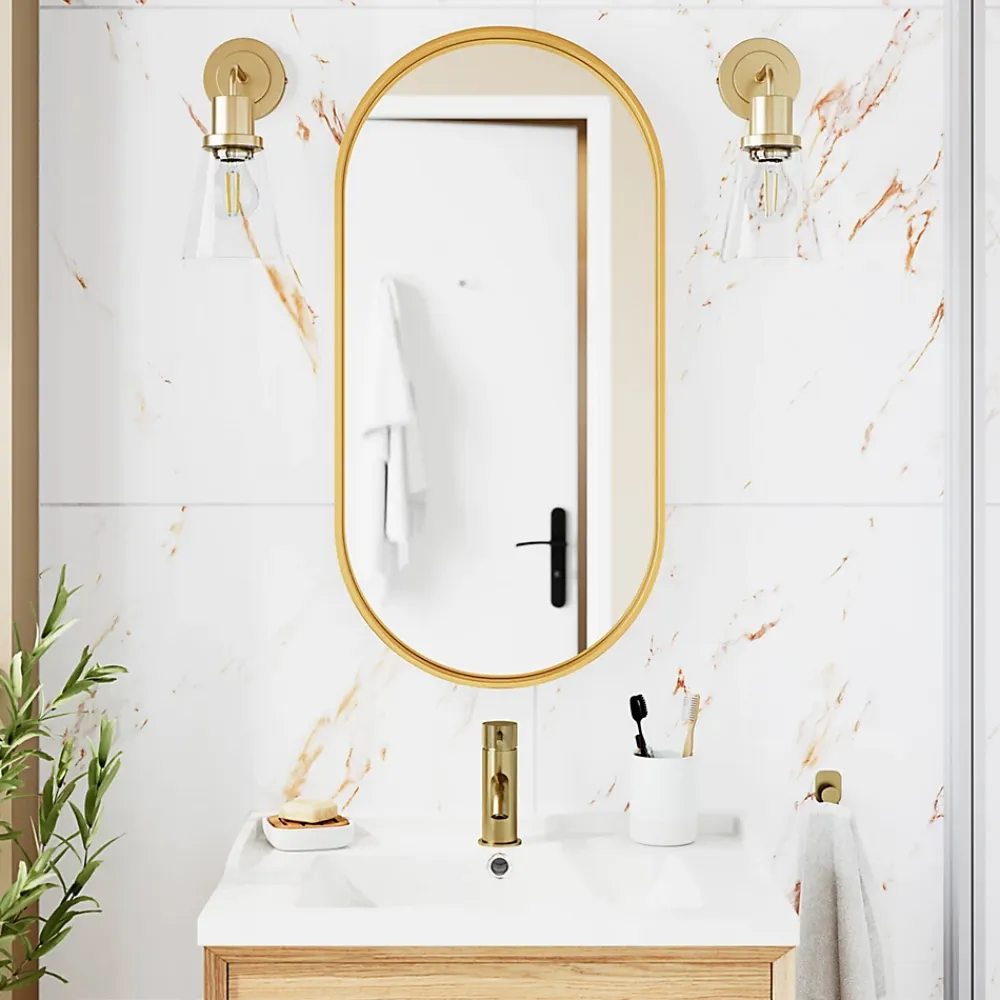 GoodHome Carrelage Mural Effet Marbre|Carrelage Mural Pour Salle De Bains<Carrelage sol et mur effet marbre blanc et doré brillant L.60,8 x l.60,8 cm x ép.8,5 mm - lot de 4, Aruma