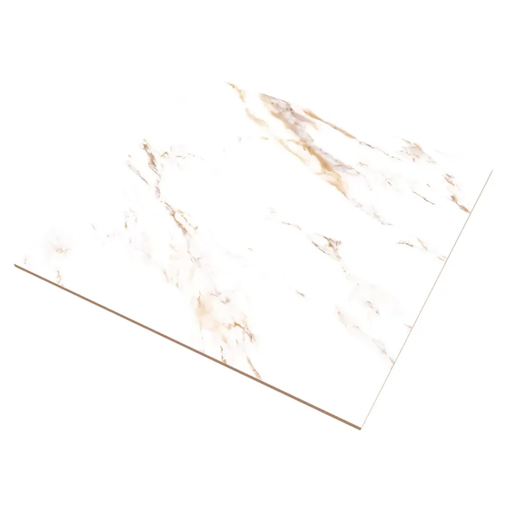 GoodHome Carrelage Mural Effet Marbre|Carrelage Mural Pour Salle De Bains<Carrelage sol et mur effet marbre blanc et doré brillant L.60,8 x l.60,8 cm x ép.8,5 mm - lot de 4, Aruma