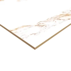 GoodHome Carrelage Mural Effet Marbre|Carrelage Mural Pour Salle De Bains<Carrelage sol et mur effet marbre blanc et doré brillant L.60,8 x l.60,8 cm x ép.8,5 mm - lot de 4, Aruma