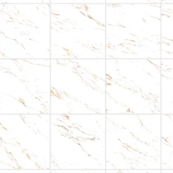 GoodHome Carrelage Mural Effet Marbre|Carrelage Mural Pour Salle De Bains<Carrelage sol et mur effet marbre blanc et doré brillant L.60,8 x l.60,8 cm x ép.8,5 mm - lot de 4, Aruma