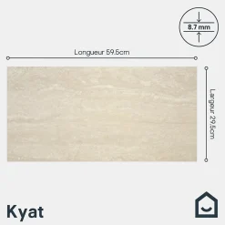 GoodHome Carrelage Mural Effet Pierre|Carrelage Sol Effet Pierre<Carrelage sol et mur intérieur beige effet pierre L.59,5 x l.29,5 cm x ép.8,7 mm, Kyat