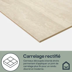 GoodHome Carrelage Mural Effet Pierre|Carrelage Sol Effet Pierre<Carrelage sol et mur intérieur beige effet pierre L.59,5 x l.29,5 cm x ép.8,7 mm, Kyat