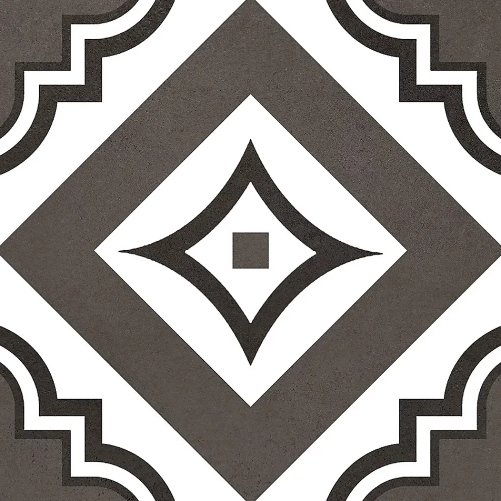 Carrelage sol et mur intérieur effet carreaux de ciment noirs et blancs L.20 x l.20 cm x ép.7,4 mm, Glamour Slate Mix- Carrelage Mural Effet Carreaux De Ciment|Carrelage Mural Pour Pièce À Vivre