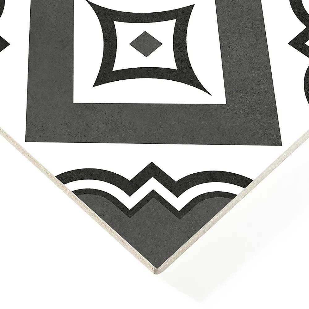 Carrelage sol et mur intérieur effet carreaux de ciment noirs et blancs L.20 x l.20 cm x ép.7,4 mm, Glamour Slate Mix- Carrelage Mural Effet Carreaux De Ciment|Carrelage Mural Pour Pièce À Vivre