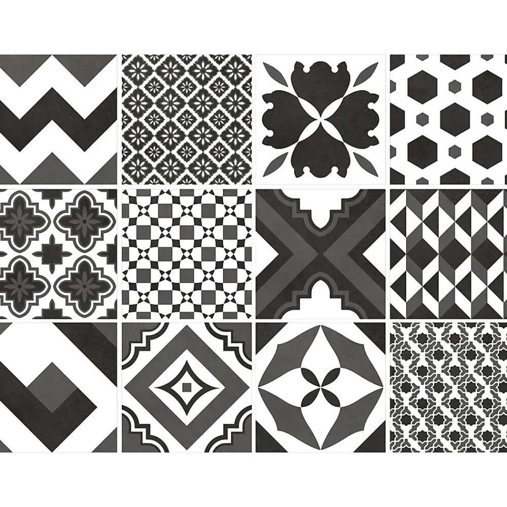 Carrelage sol et mur intérieur effet carreaux de ciment noirs et blancs L.20 x l.20 cm x ép.7,4 mm, Glamour Slate Mix- Carrelage Mural Effet Carreaux De Ciment|Carrelage Mural Pour Pièce À Vivre