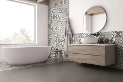 Carrelage sol et mur intérieur effet carreaux de ciment noirs et blancs L.20 x l.20 cm x ép.7,4 mm, Glamour Slate Mix- Carrelage Mural Effet Carreaux De Ciment|Carrelage Mural Pour Pièce À Vivre