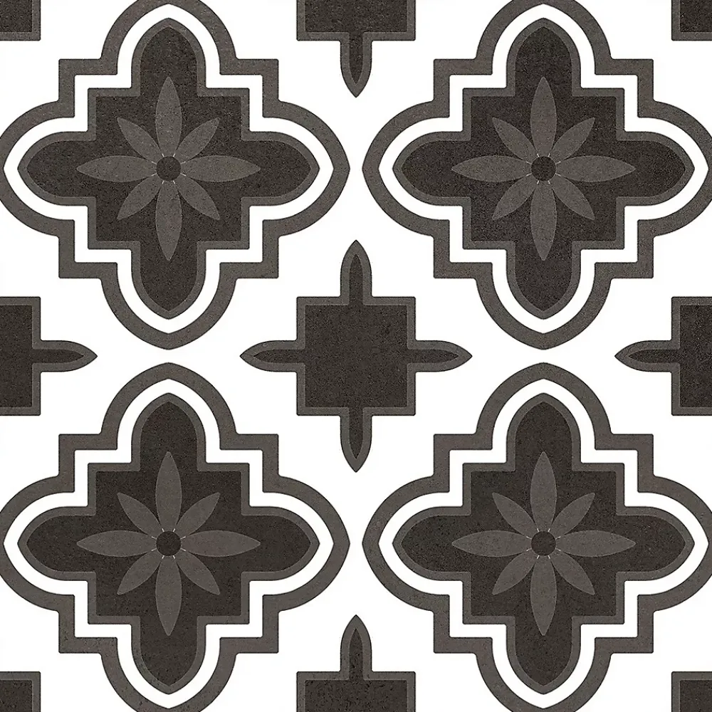 Carrelage sol et mur intérieur effet carreaux de ciment noirs et blancs L.20 x l.20 cm x ép.7,4 mm, Glamour Slate Mix- Carrelage Mural Effet Carreaux De Ciment|Carrelage Mural Pour Pièce À Vivre