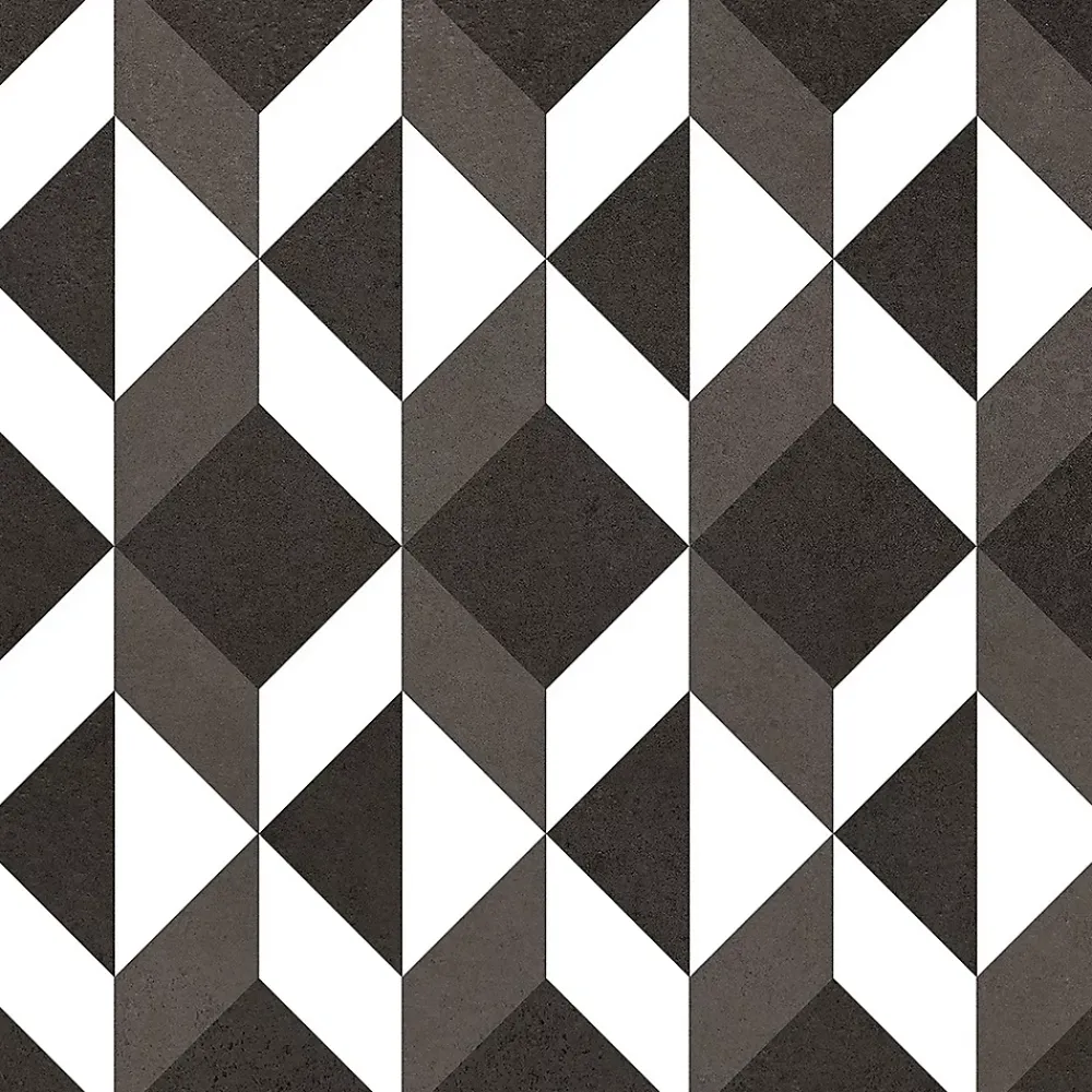 Carrelage sol et mur intérieur effet carreaux de ciment noirs et blancs L.20 x l.20 cm x ép.7,4 mm, Glamour Slate Mix- Carrelage Mural Effet Carreaux De Ciment|Carrelage Mural Pour Pièce À Vivre