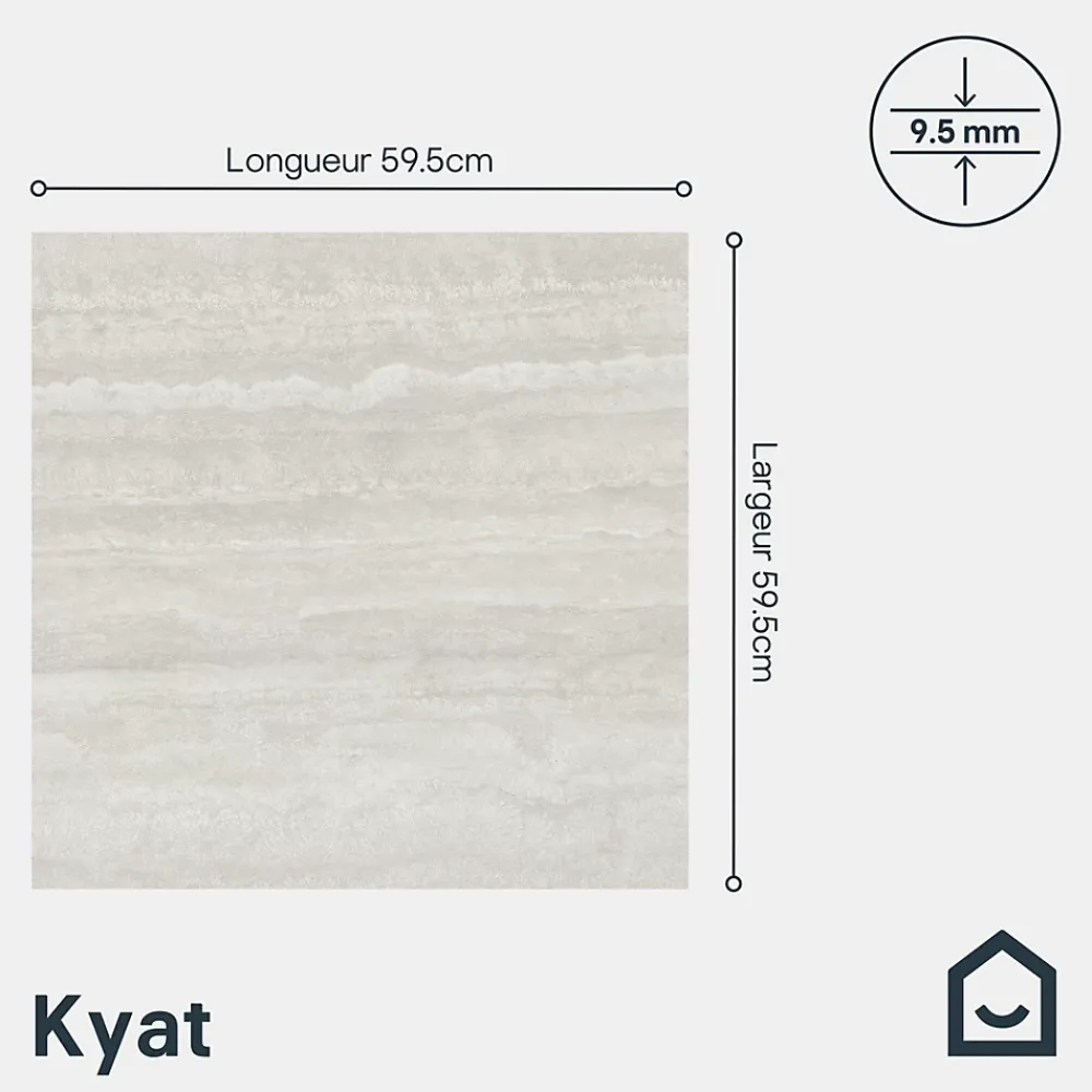 GoodHome Carrelage Mural Effet Pierre|Carrelage Sol Effet Pierre<Carrelage sol et mur intérieur gris clair effet pierre L.59,5 x l.59,5 cm x ép.9,5 mm, Kyat