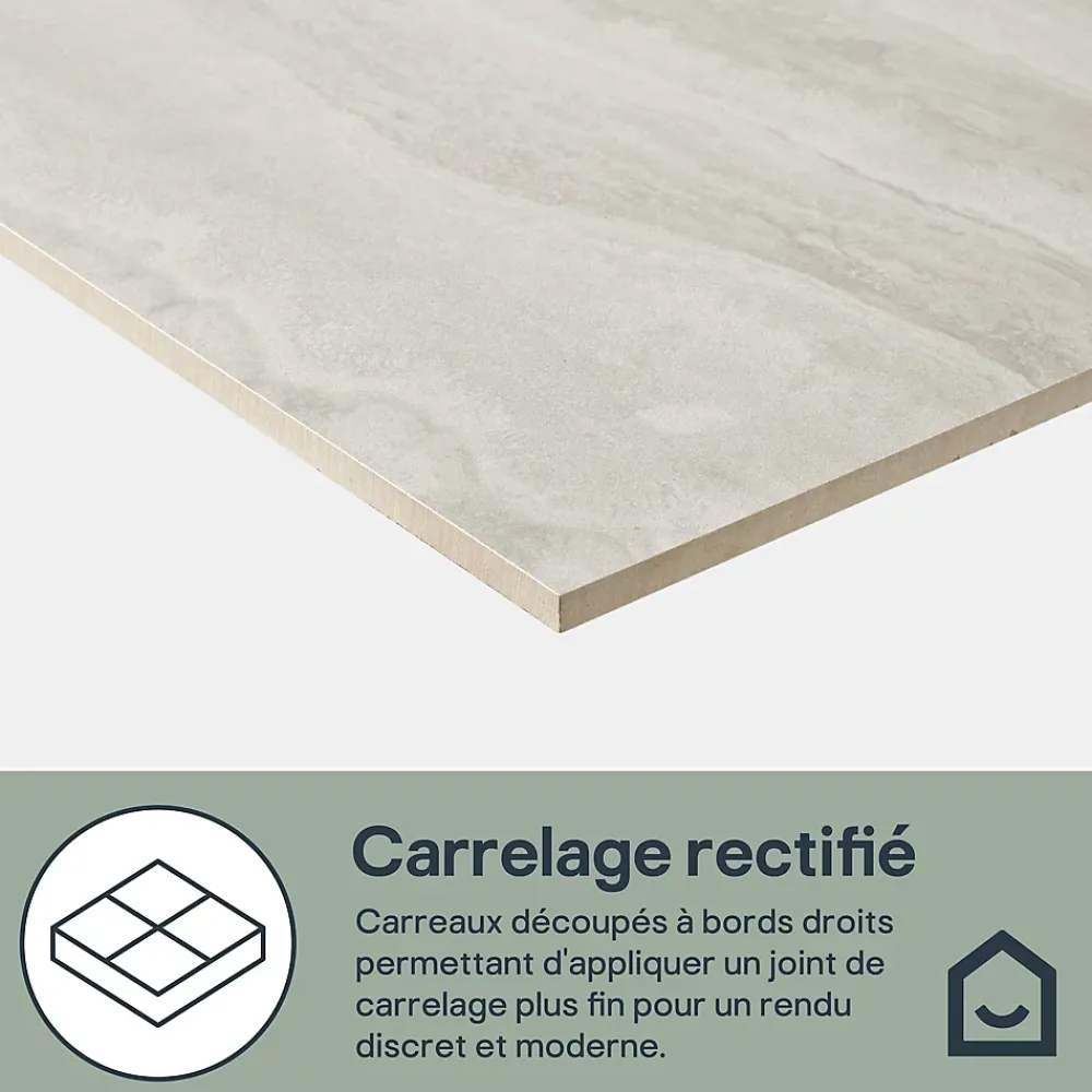 GoodHome Carrelage Mural Effet Pierre|Carrelage Sol Effet Pierre<Carrelage sol et mur intérieur gris clair effet pierre L.59,5 x l.59,5 cm x ép.9,5 mm, Kyat