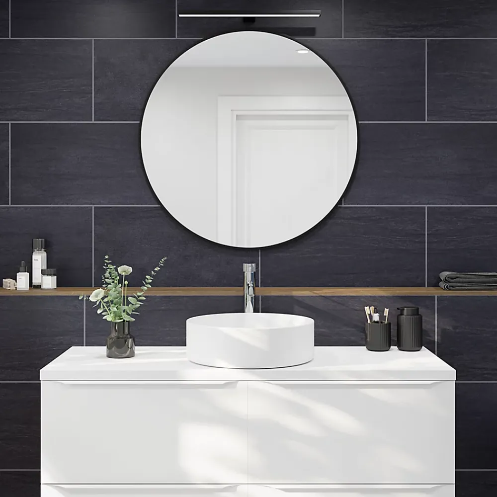 GoodHome Carrelage sol et mur intérieur noir effet pierre L.60 x l.30 cm x ép.9,5 mm, Oikos- Carrelage Mural Pour Wc|Carrelage Mural Effet Pierre