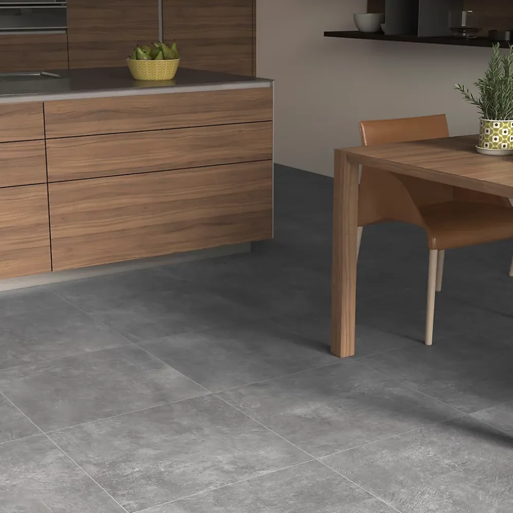 Ecoceramic Carrelage sol et mur intérieur gris moyen effet béton L.60 x l.60 cm x ép.9,5 mm, District- Carrelage Mural Effet Béton|Carrelage Mural Pour Cuisine