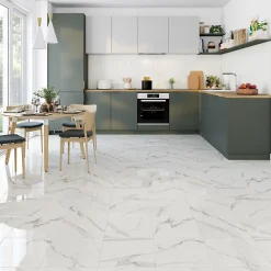 Carrelage sol et mur intérieur effet marbre blanc brillant L.33,3 x l.33,3 cm x ép.9,1 mm, Cavana Calacatta- Carrelage Mural Pour Wc|Carrelage Mural Effet Marbre