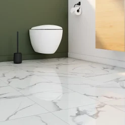 Carrelage sol et mur intérieur effet marbre blanc brillant L.33,3 x l.33,3 cm x ép.9,1 mm, Cavana Calacatta- Carrelage Mural Pour Wc|Carrelage Mural Effet Marbre
