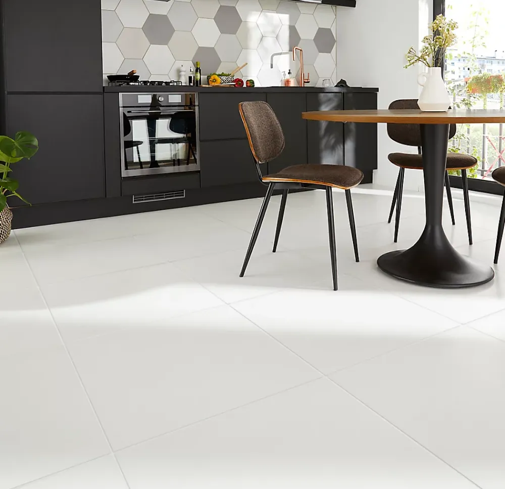 GoodHome Carrelage sol et mur intérieur blanc mat L.60 x l.60 cm x ép.9 mm, Plain- Carrelage Mural Pour Wc|Carrelage Sol Pour Wc