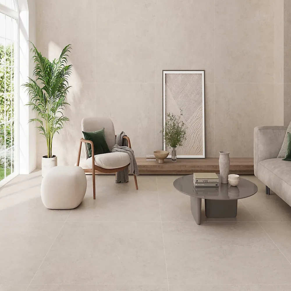 Ecoceramic Carrelage sol et mur intérieur en grès cérame émaillé effet pierre beige mat L.60 x l.60 cm x ép.8,5 mm, Basilea- Carrelage Mural Pour Cuisine|Carrelage Mural Pour Salle De Bains