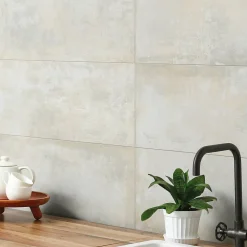 Carrelage Mural Effet Béton|Carrelage Mural Pour Douche<Carrelage sol et mur intérieur en grès cérame émaillé effet béton blanc satin L.61 x l.31 cm x ép.8 mm, Malt