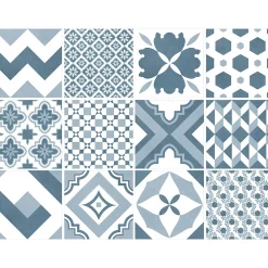 Carrelage sol et mur intérieur effet carreaux de ciment tons bleus L.20 x l.20 cm x ép.7,4 mm, Glamour Océan Mix- Carrelage Mural Effet Carreaux De Ciment|Carrelage Mural Pour Cuisine