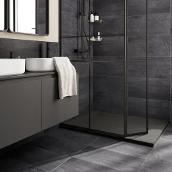 GoodHome Carrelage Mural Pour Wc|Carrelage Mural Pour Salle De Bains<Carrelage sol et mur intérieur anthracite effet pierre L.60 x l.30 cm x ép.9,5 mm, Oikos