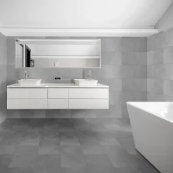 GoodHome Carrelage sol et mur intérieur gris mat effet béton L.61,7 x l.30,7 cm x ép.7,4 mm, Konkrete- Carrelage Mural Pour Douche|Carrelage Mural Pour Wc
