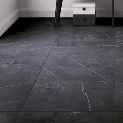 GoodHome Carrelage sol et mur intérieur effet marbre noir mat L.60 x l.60 cm x ép.9 mm, Ultimate Marble- Carrelage Mural Pour Wc|Carrelage Mural Effet Marbre