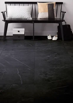 GoodHome Carrelage sol et mur intérieur effet marbre noir mat L.60 x l.60 cm x ép.9 mm, Ultimate Marble- Carrelage Mural Pour Wc|Carrelage Mural Effet Marbre