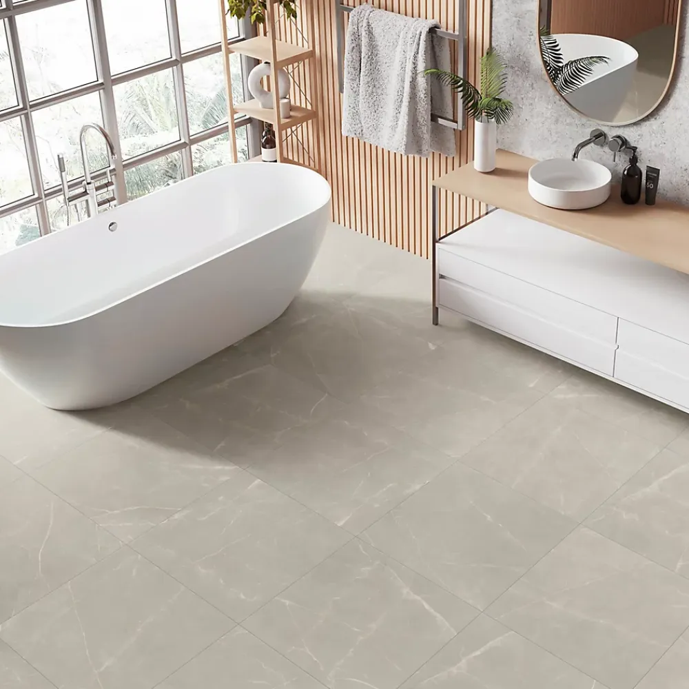 Carrelage sol et mur intérieur effet marbre beige grisé L.61 x l.61 cm x ép.9 mm, Stone Marble- Carrelage Sol Effet Marbre|Carrelage Sol Pour Pièce À Vivre
