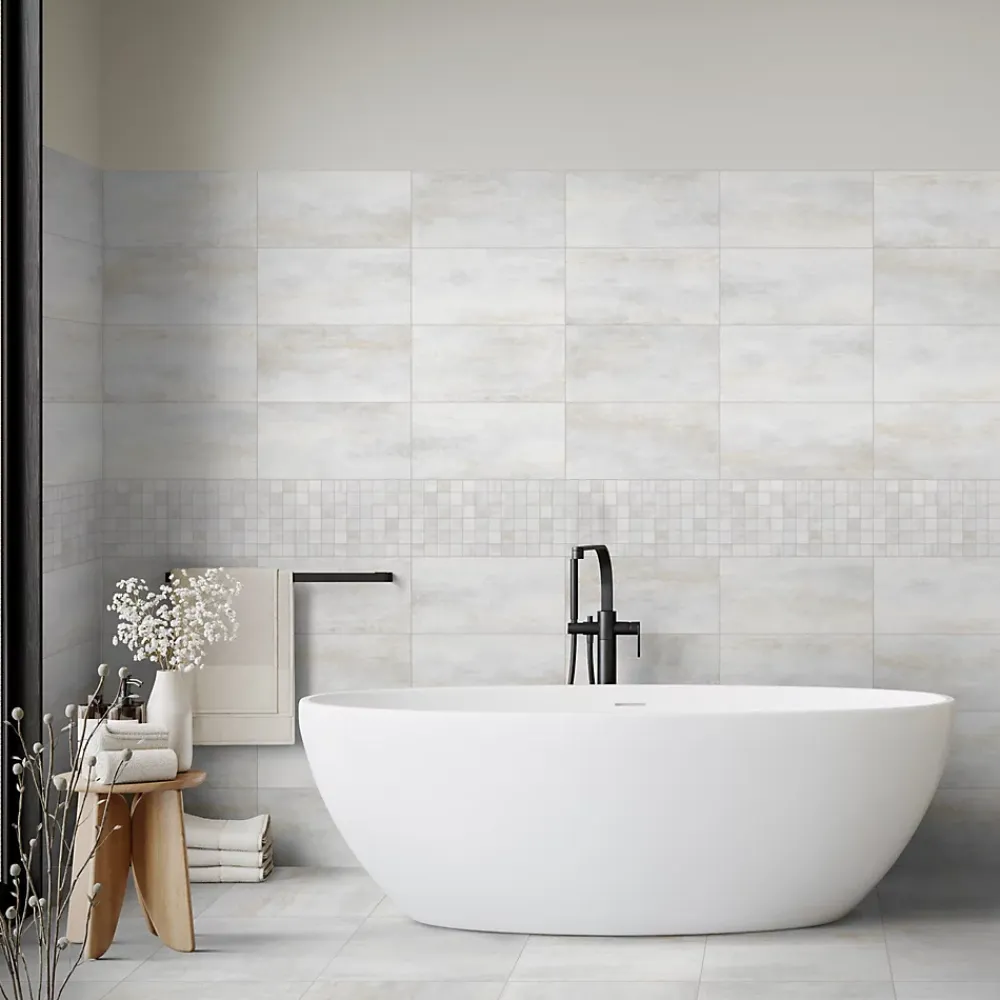 Gresmalt Carrelage Mural Effet Béton|Carrelage Mural Pour Douche<Carrelage sol et mur intérieur en grès cérame émaillé blanc mat L.60 x l.30 cm, Upper