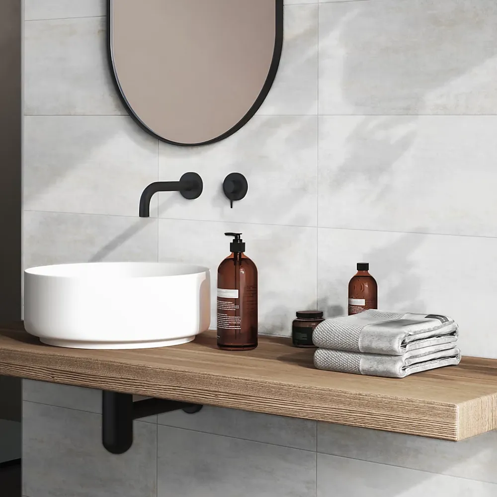 Gresmalt Carrelage Mural Effet Béton|Carrelage Mural Pour Douche<Carrelage sol et mur intérieur en grès cérame émaillé blanc mat L.60 x l.30 cm, Upper