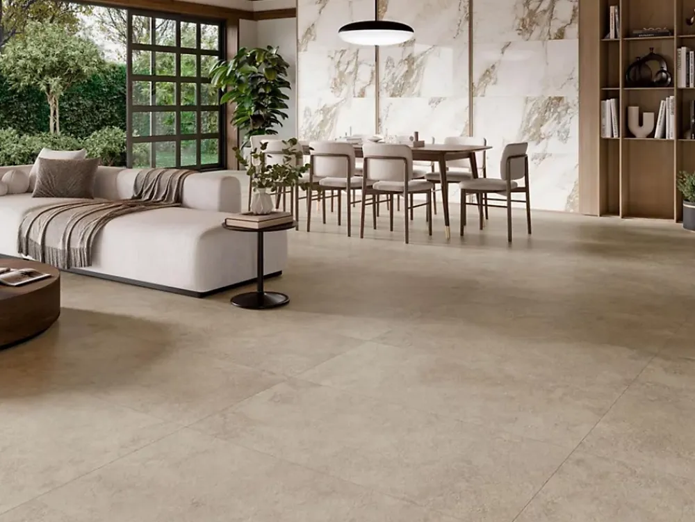 Cristacer Carrelage sol et mur intérieur / extérieur effet pierre Arbia Sand l.60 X L.60 cm rectifié 1er choix- Carrelage Sol Effet Pierre