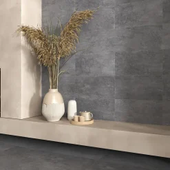 Carrelage sol et mur intérieur gris foncé effet pierre L.60,4 x l.30 cm x ép.7,4 mm, Mitha- Carrelage Mural Pour Wc|Carrelage Mural Effet Pierre