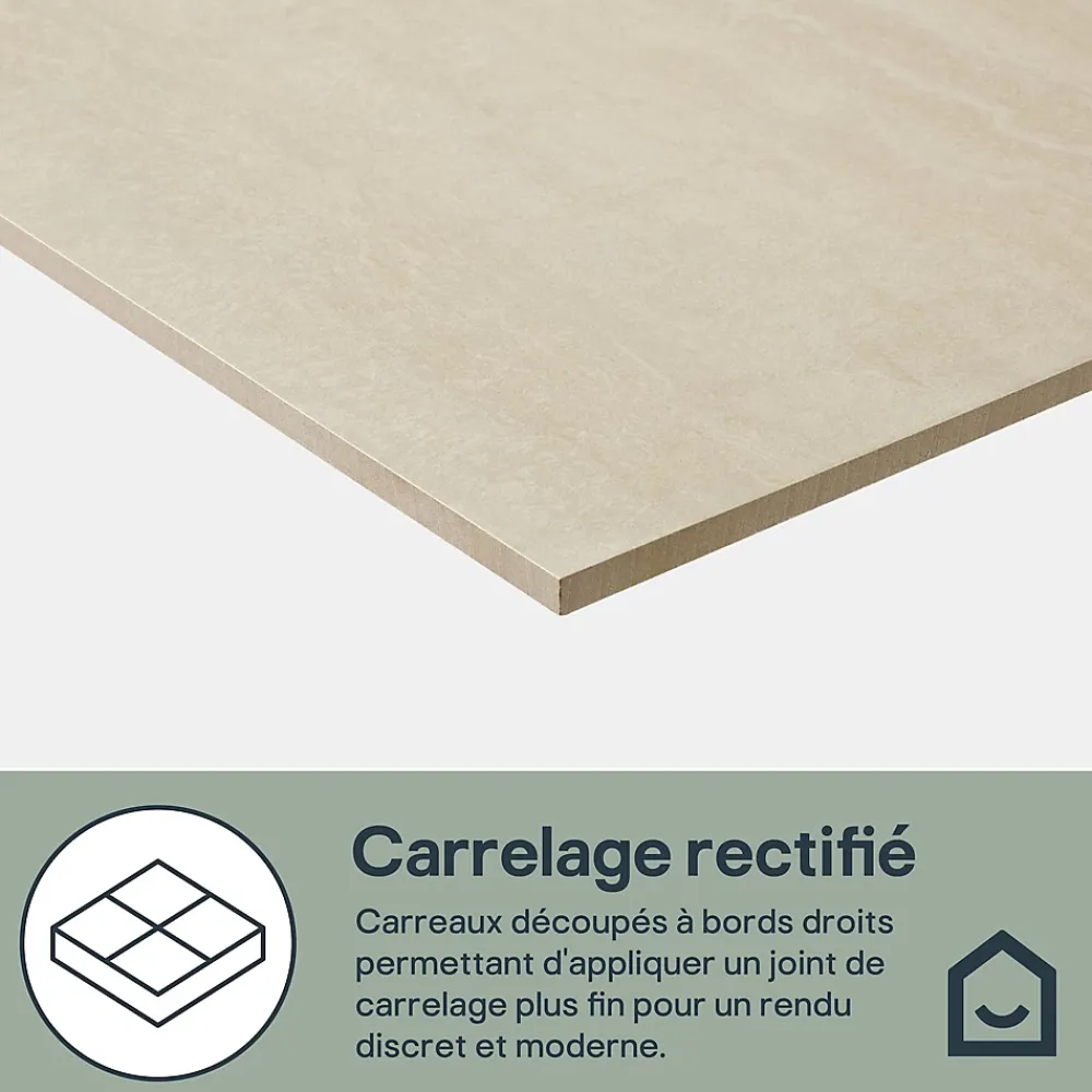 GoodHome Carrelage Sol Pour Salle De Bains|Carrelage Mural Pour Salle De Bains<Carrelage sol et mur intérieur beige effet pierre L.59,5 x l.59,5 cm x ép.9,5 mm, Kyat