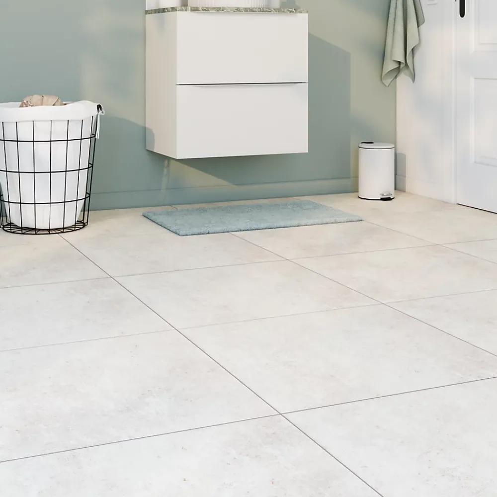 Carrelage Mural Effet Béton|Carrelage Sol Effet Béton<Carrelage sol et mur intérieur effet béton blanc mat L.60 x l.60 cm x ép.10 mm, Saumur