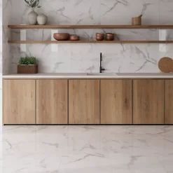 Ecoceramic Carrelage Mural Effet Marbre|Carrelage Mural Pour Douche<Carrelage sol et mur intérieur en grès effet marbre blanc brillant L.60 x l.60 cm x ép.8,5 mm, Aria